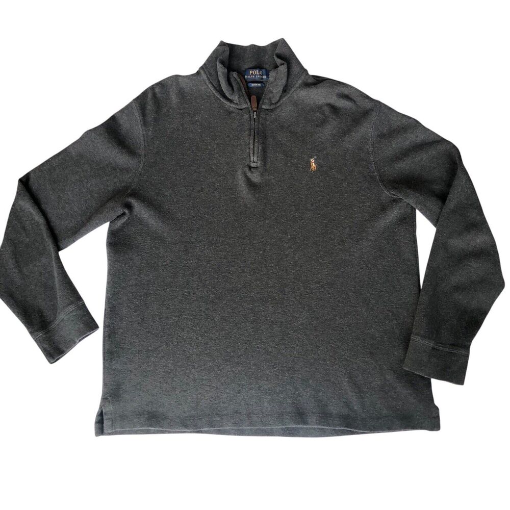 Polo Ralph Lauren Sweater Men Large Dark Heather‎ Gray Estate Rib Zip Flesh Pony